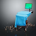 Functional Desk With Green Digital Display Blue Cover Mobile Wheels And Sturdy Frame