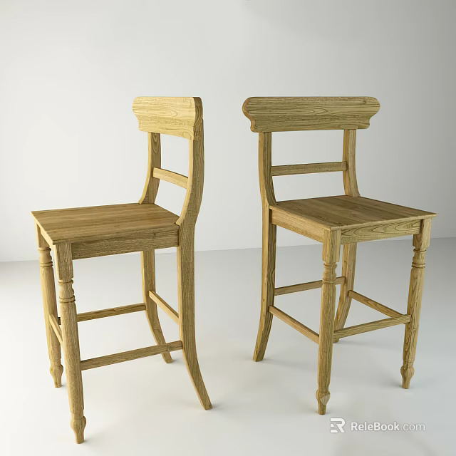 Light Wood Bar Stools With Slatted Back And Simple Design In White Background 3d model