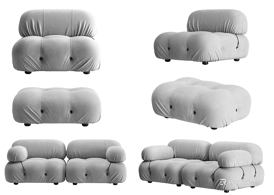 Modern Gray Sofa Set With Plush Rounded Design And Various Seating Configurations 3d model