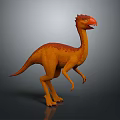 Orange Dinosaur With Long Neck Red Crest Standing Open Mouth On Gray Background