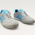 Retro Gray Casual Sneakers With Blue Stripes Showing Multiple Angles And Comfortable Sole