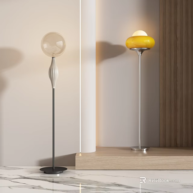 Modern Floor Lamps With Transparent Globe And Yellow Shade For Home Decor 3d model 