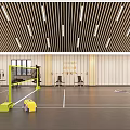 Indoor Fitness Gym With Badminton Court Workout Equipment And Wooden Ceiling For Sports Training
