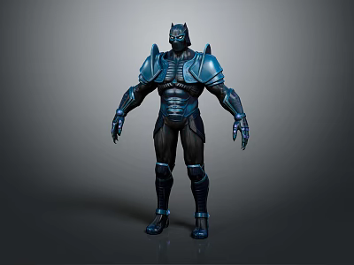 Detailed 3D Model of Armored Character With Blue Metallic Armor and Black Warrior Gear 3d model