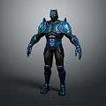 Detailed 3D Model of Armored Character With Blue Metallic Armor and Black Warrior Gear