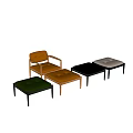 Brown Leather Upholstered Leisure Chair with Green Ottoman and Wooden Legs Design