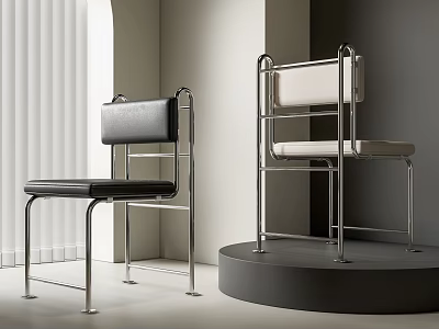 Modern Leisure Chairs Design With Metal Frame Black And Beige Upholstery In Minimalist Interior 3d model