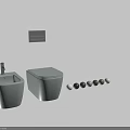 Modern White Wall Hung Toilet With Matching Washbasin And Chrome Faucet Against Gray Textured Wall