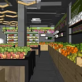Bright Fruit Store Interior With Various Fresh Fruits Neatly Arranged On Wooden Shelves