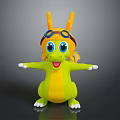 Cute Green Cartoon Dragon Toy With Goggles Yellow Belly And Outstretched Arms