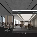 Modern Conference Room Interior With Long Meeting Table Leather Chairs Projection Screen And Large Windows