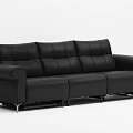 Modern Black Leather Sectional Sofa With Metal Legs For Living Room