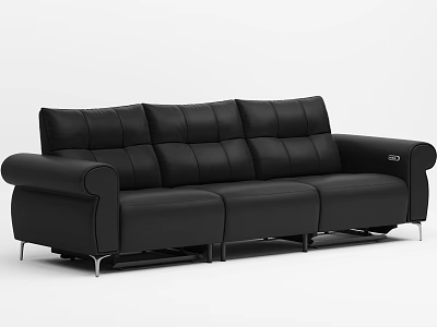 Modern Black Leather Sectional Sofa With Metal Legs For Living Room 3d model