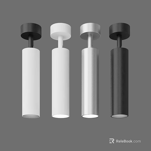 Modern Cylindrical Pendant Lights Featuring Black White and Silver Finishes 3d model 