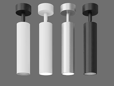 Modern Cylindrical Pendant Lights Featuring Black White and Silver Finishes 3d model