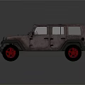 Classic Gray Jeep Off Road Vehicle With Red Wheels And Hardtop Design
