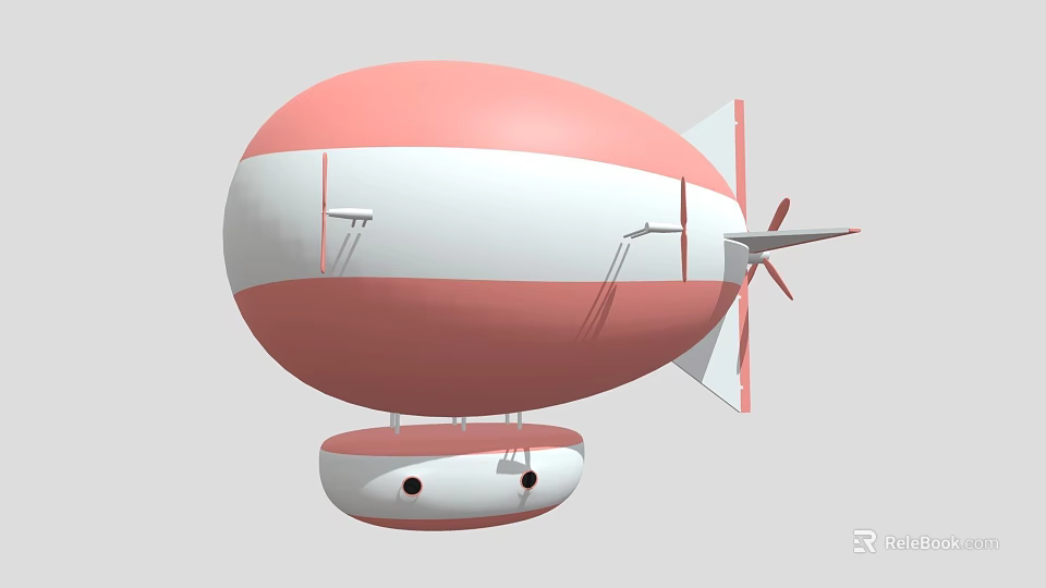 Pink And White Striped Airship With Propeller Gondola And Tail Fin Design 3d model 