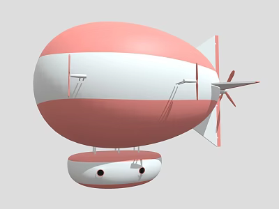Pink And White Striped Airship With Propeller Gondola And Tail Fin Design 3d model