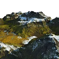 Natural Garden Landscape with Snow Capped Mountains Green Grasslands Yellow Terrain and Streams