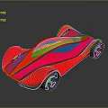 Red Futuristic Concept Car With Sleek Design Blue Accents And White Wheels