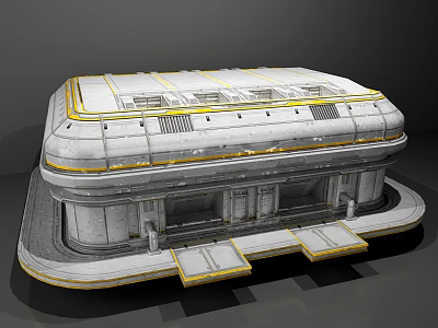 Cartoon Scene With Modern Gray Building Yellow Accents Top Vents And Platform Base 3d model
