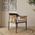 Wooden Dining Chair Featuring Woven Backrest Armrests And Light Seat Cushion