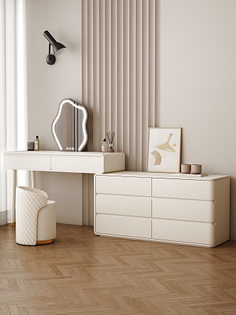 Cream wind bedroom dresser combination 3d model