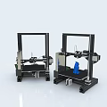 Two Desktop 3D Printers as Office Appliances with Blue Printed Model