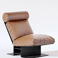 Modern Lounge Chair Featuring Brown Upholstery And Light Gray Cushions With Black Metal Frame