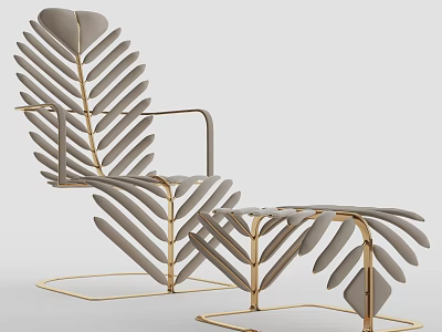 Leaf Shaped Leisure Chair With Gold Metal Frame and Matching Ottoman Design 3d model