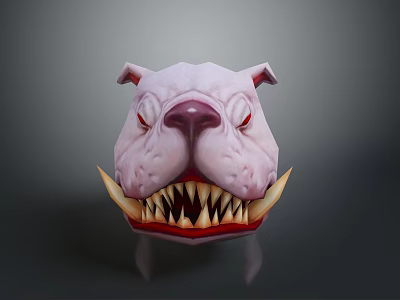 Fierce Game Movie Character 3D Dog Head With Sharp Teeth Red Eyes And Pink Skin 3d model