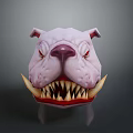 Fierce Game Movie Character 3D Dog Head With Sharp Teeth Red Eyes And Pink Skin