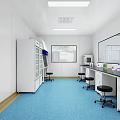 Modern Laboratory Interior With Blue Flooring White Cabinets Lab Benches And Fume Hood