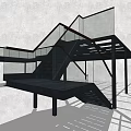 Industrial Metal Structure With Support Columns Stairs And Concrete Floor