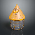 Vintage Industrial Furniture Style Lighting With Yellow Conical Top And Rustic Metal Cage Design
