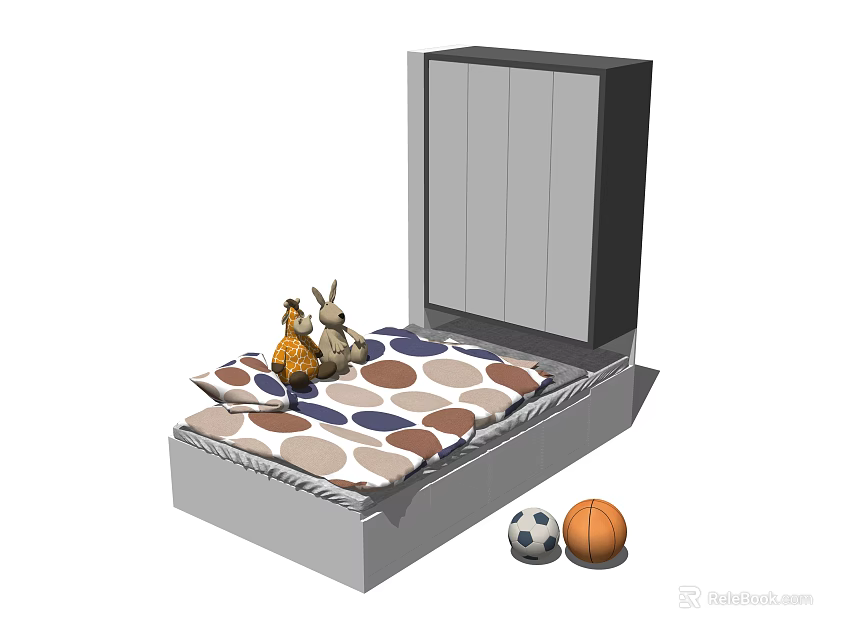 Children Room Setup With Polka Dot Mattress Stuffed Toys Soccer And Basketball 3d model 