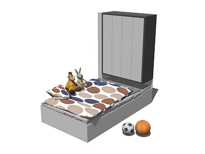 Children Room Setup With Polka Dot Mattress Stuffed Toys Soccer And Basketball 3d model