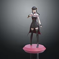 Anime Female Character Figure In Black Dress With Knee High Boots And Pink Base
