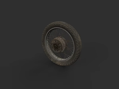 Worn Motorcycle Tire With Tread And Metal Rim On Dark Background 3d model
