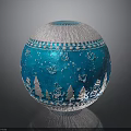 Festive Blue Decorative Sphere With White Snowflakes Birds Christmas Trees And Snowmen