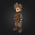 Cartoon Adventure Character With Brown Hair Vest Khaki Pants Brown Boots