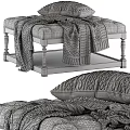 Cozy Gray Sofa Bench With Wooden Legs Upholstered Seat And Knitted Blanket