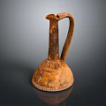 Ancient Terracotta Carved Pottery Jar With Long Neck And Curved Handle