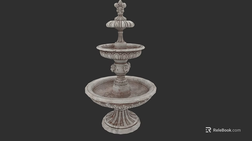 Park Landscape Featuring Ornate Three Tiered Stone Fountain With Sculpted Base And Intricate Design Elements 3d model 