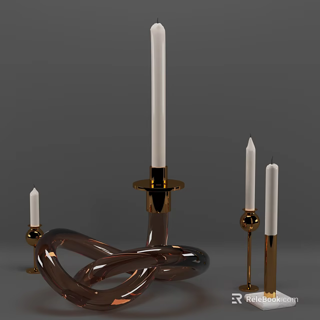 Modern Decorative Candle Lamp With Transparent Spiral And Golden Candle Holders 3d model 