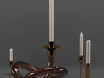 Modern Decorative Candle Lamp With Transparent Spiral And Golden Candle Holders 3d model