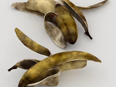 Fresh Peeled Bananas With Open Skin And Brown Spots On White Background 3d model