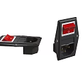 Modern Electrical Switch Panel With Red Button Black Housing And Socket Design 3d model