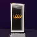 Transparent Cube Neon LOGO Photo Check in Spot With Purple Background And Water Reflection