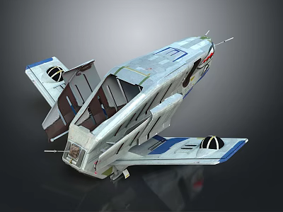 Silver Futuristic Aircraft Model With Blue Red Accents And Cockpit Wings Design 3d model